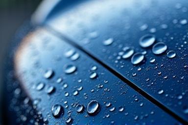 Water beading off a ceramic coated car hood